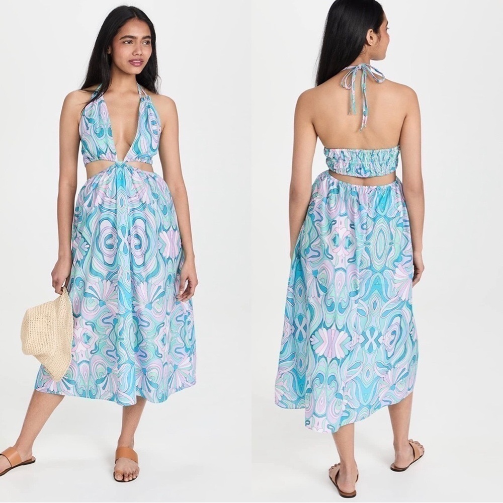 NWT PLAYA LUCILA Cutout Halter Printed Dress Green Small